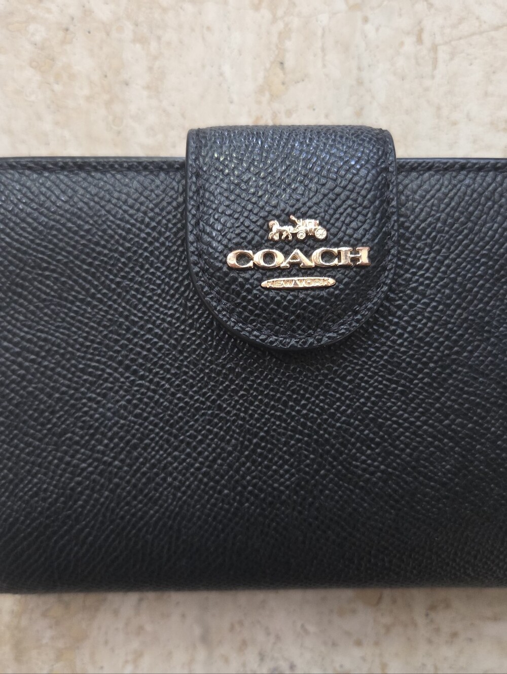 Coach Black Pebble Leather Wallet with Gold Logo